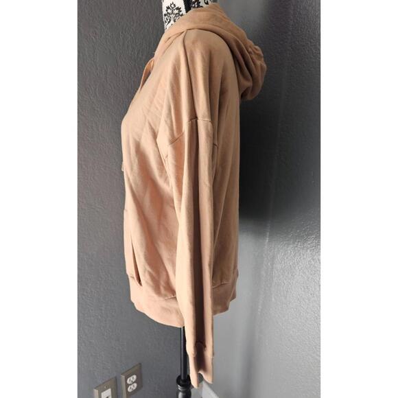 Womens Time And Tru Hooded Sweatshirt Full Zip Up Size Large 12-14 Beige Pockets - Picture 7 of 10
